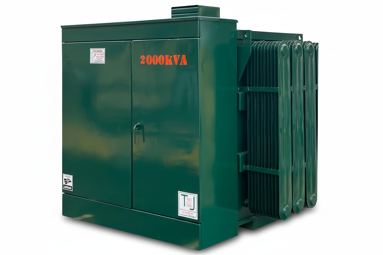royecto Completo 3MW a 34.5kV Transformador TJ 2000kVA vista lateral